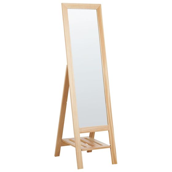 Golvspegel med hylla LUISANT 145 cm Furu Ljusbrun