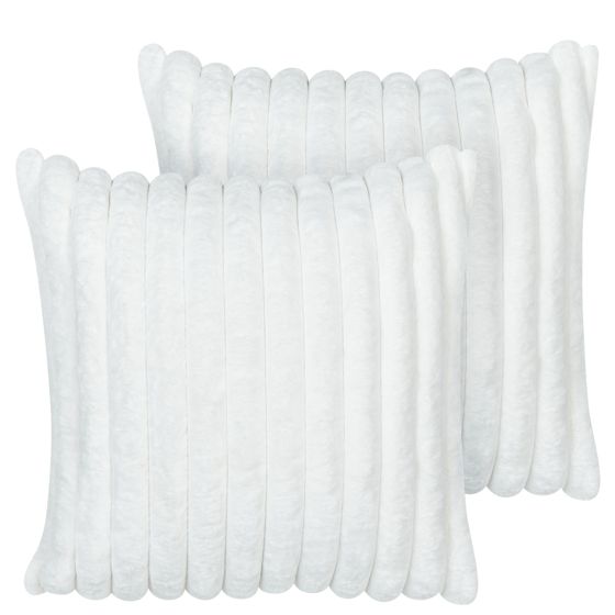 Set med 2 prydnadskuddar RAKYA 45 x 45 cm Fuskpäls Vit Randigt