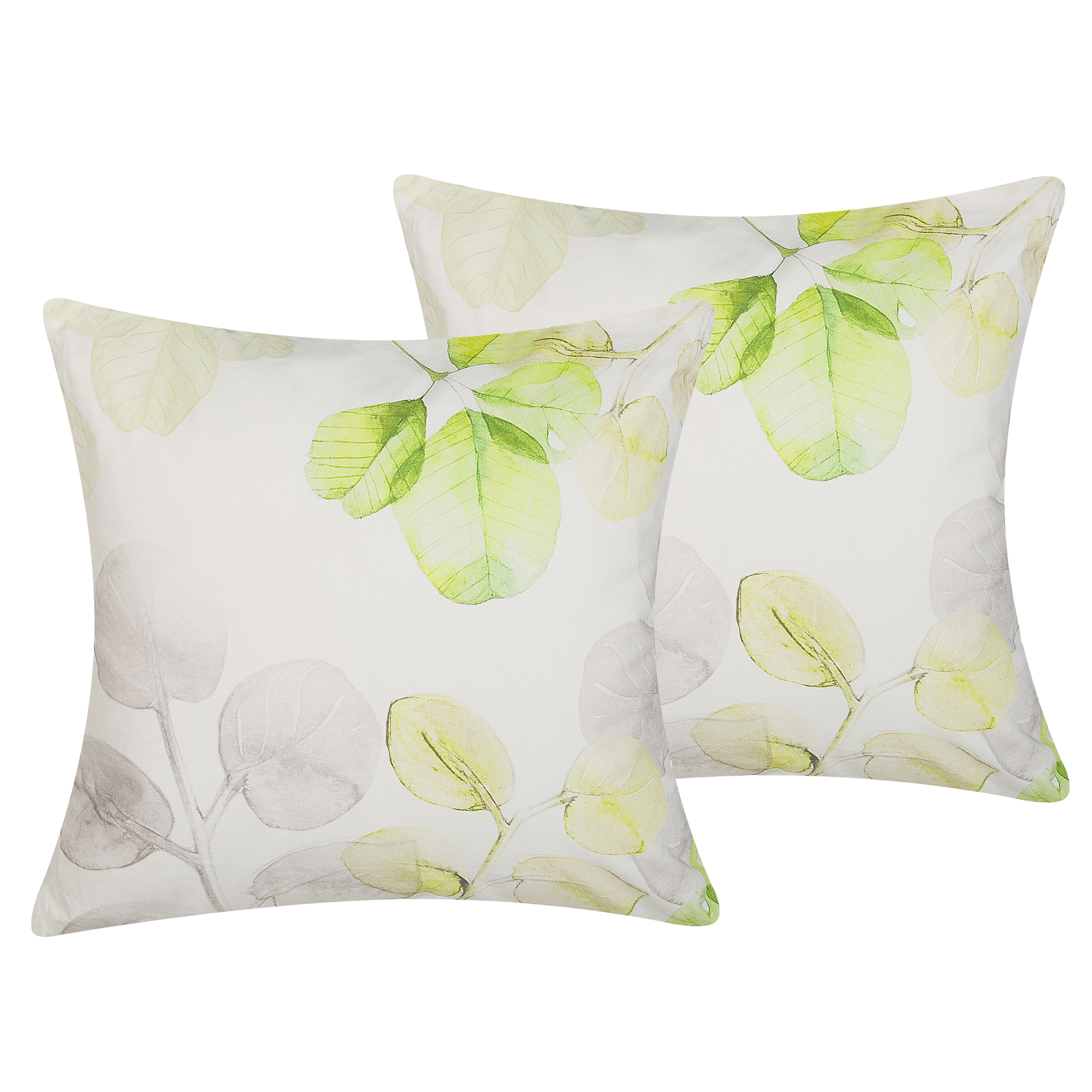 Set med 2 prydnadskuddar PEPEROMIA 45 x 45 cm Bomull Vit Växtmotiv