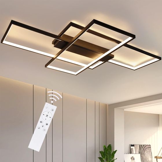 NETTLIFE Mattsvart LED-taklampa 3-delad, 100x70x8 cm, 88W, med fjärrkontroll