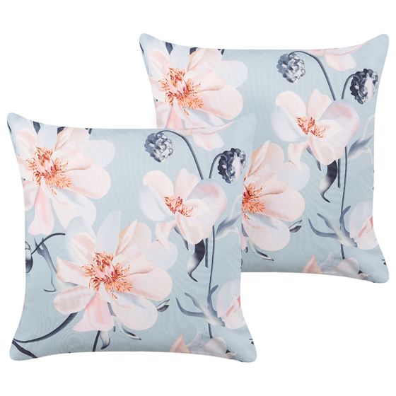 Set med 2 utomhusdynor APRICALE Blommigt tryck 45 x 45 cm Blå