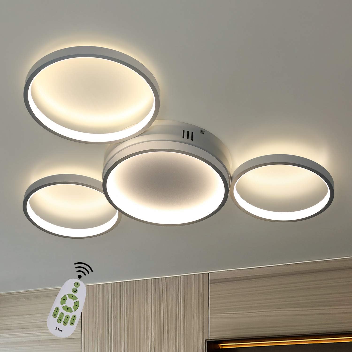 NETTLIFE LED - taklampa, dimbar Fjärrkontroll, 52W, modern taklampa, med 4 metallringar