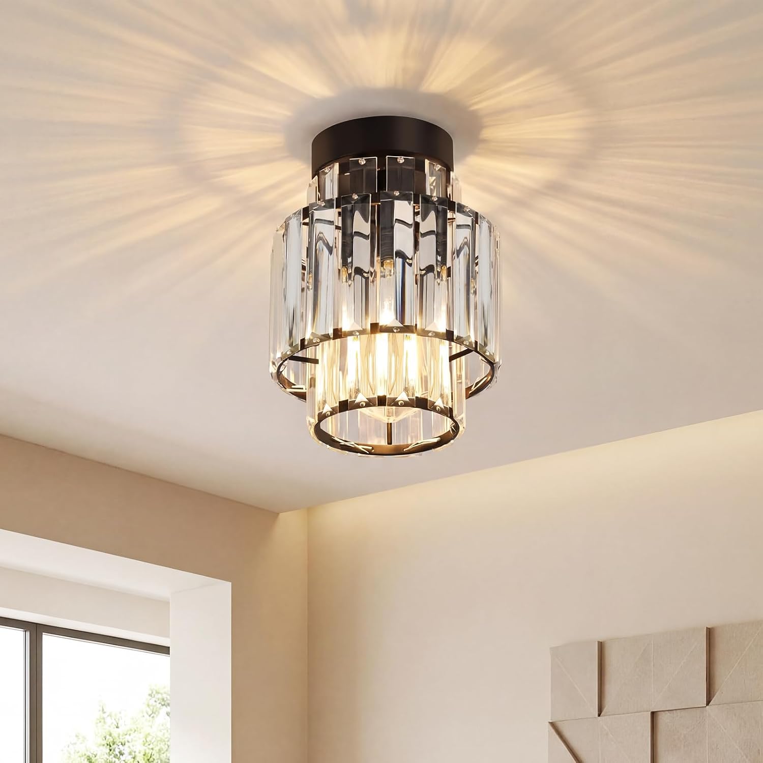 NETTLIFE Modern kristalltaklampa svart vintagekrona E27 för vardagsrum, sovrum och hall (utan glödlampa)