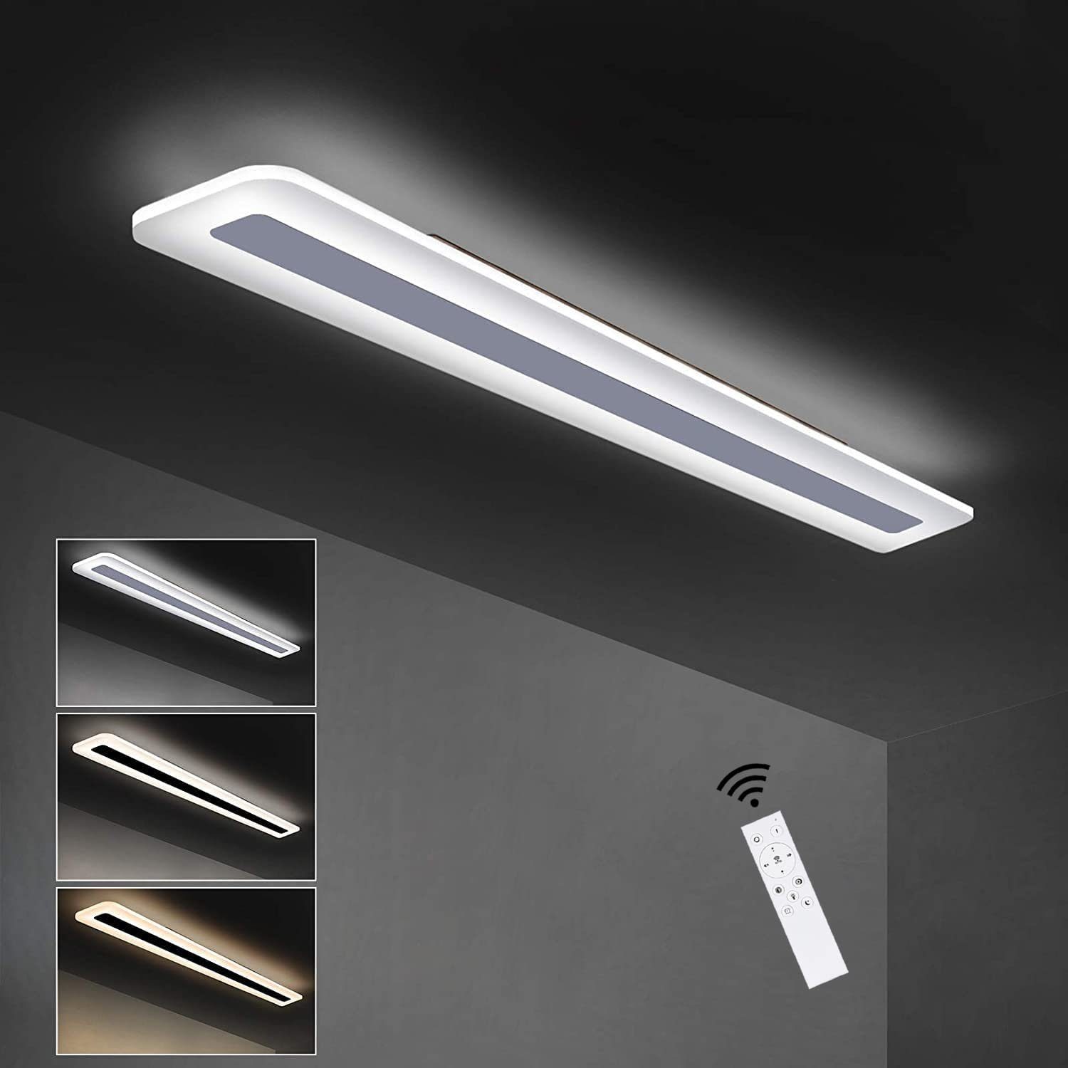 NETTLIFE Modern LED-taklampa 80 cm, Vit, Dimbar med fjärrkontroll, Matt akryl, För kontor och kök