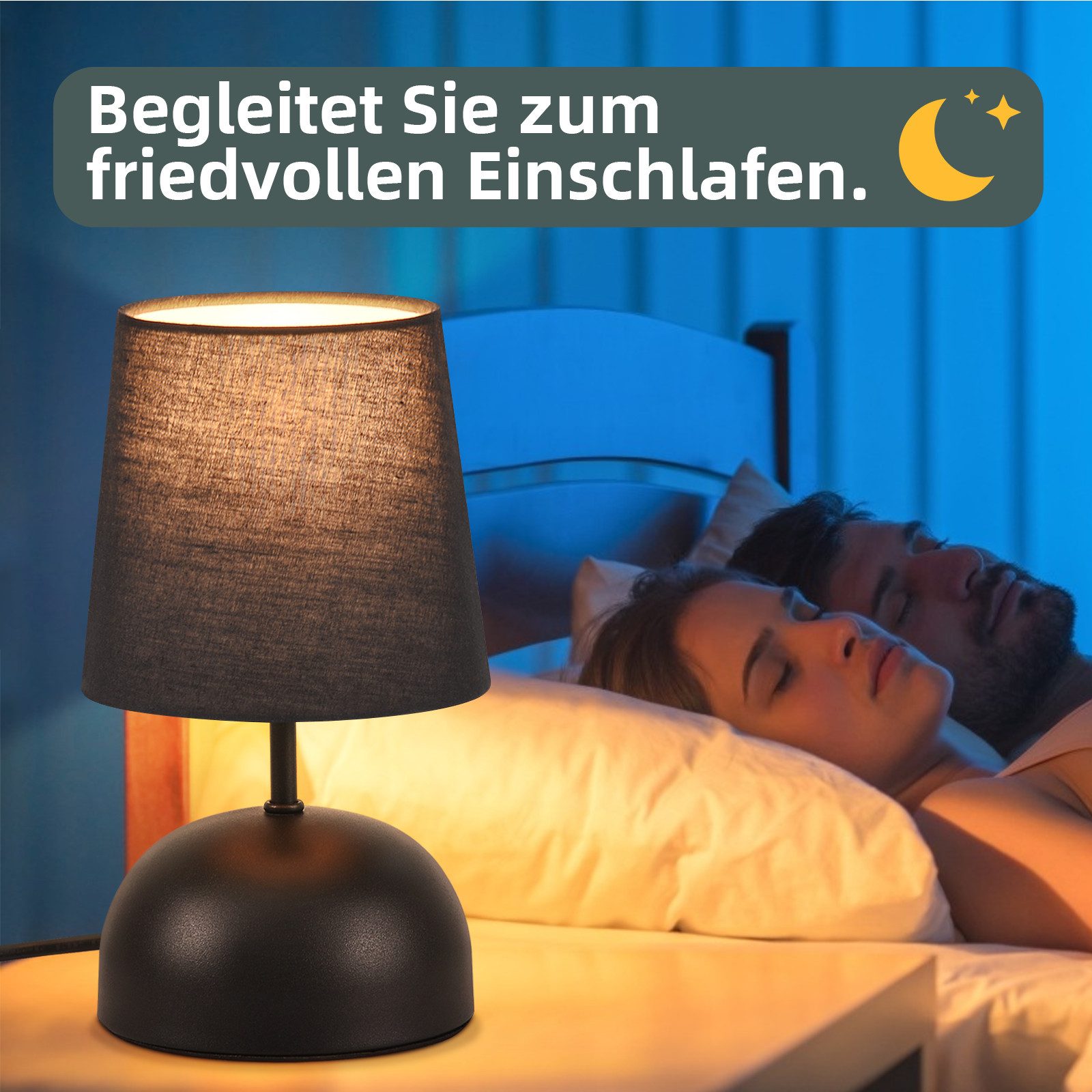 NETTLIFE sänglampa med sladd svart tygbordslampa modern sovrumssänglampa med sladd utan glödlampa