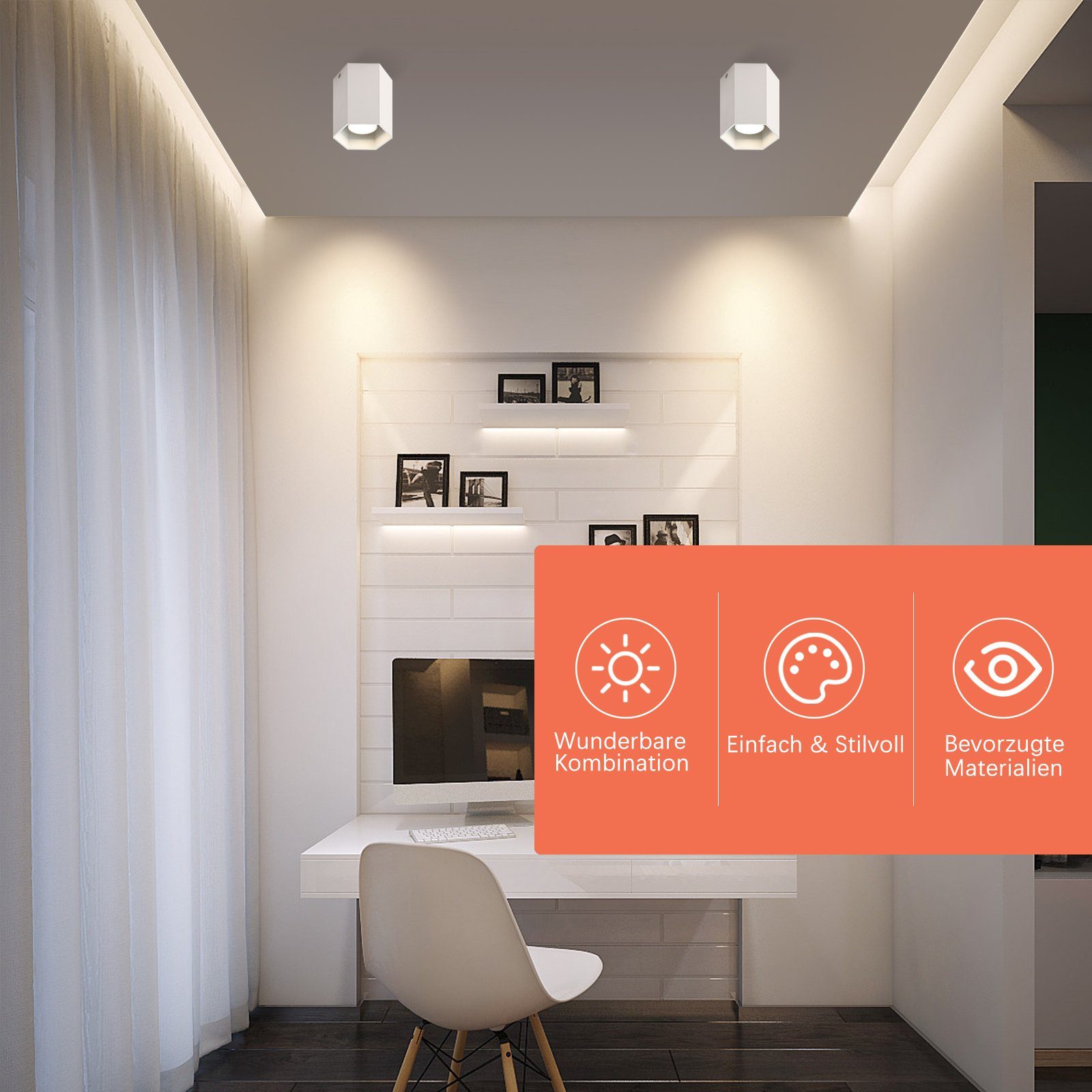 NETTLIFE utanpåliggande takspotlights vita: modern GU10-aluminiumhalllampa för matplatsen utan glödlampa