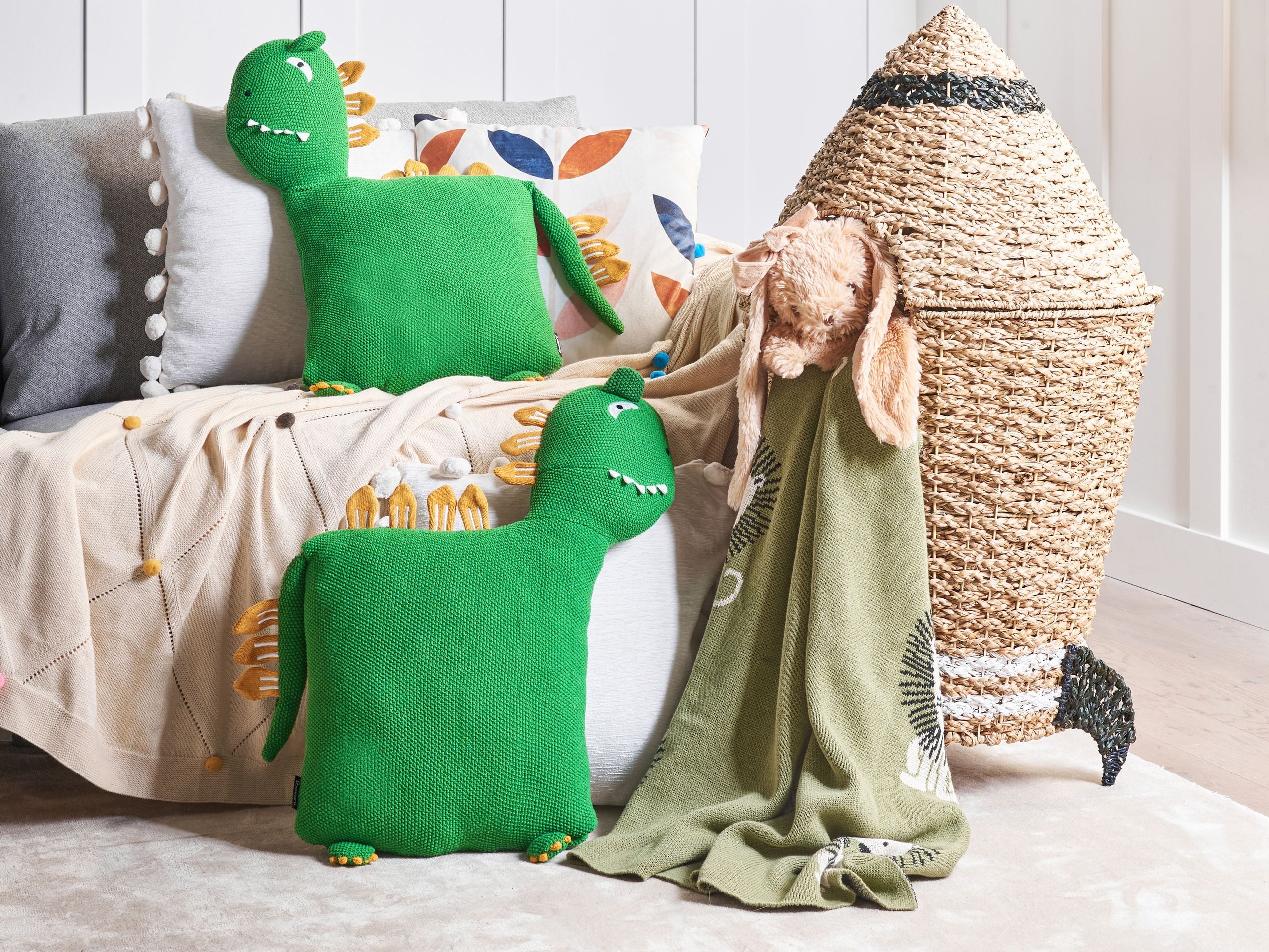 Set med 2 prydnadskuddar DINOS 45 x 45 cm Bomull Dinosaurie Grön