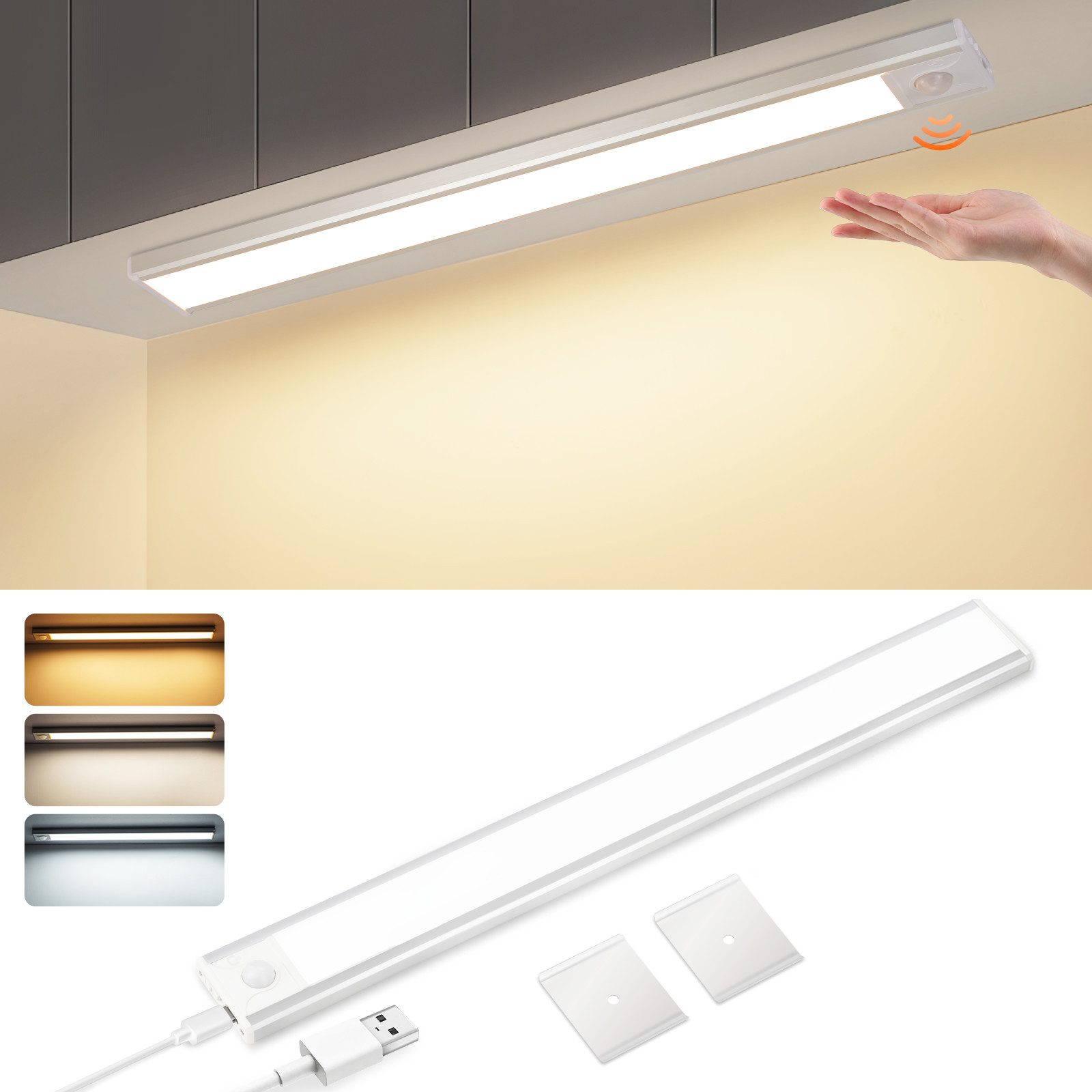 NETTLIFE LED-underskåpslampa med rörelsesensor, USB-laddningsbar, 1500 mAh, perfekt för garderob, hall eller garderober