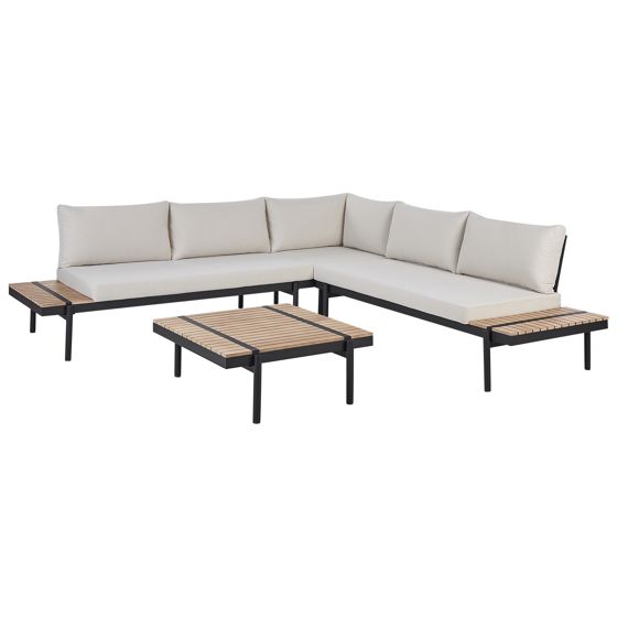 Trädgårdshörnsoffa med bord 5-sits BELLARIVA Eukalyptusträ Off-White