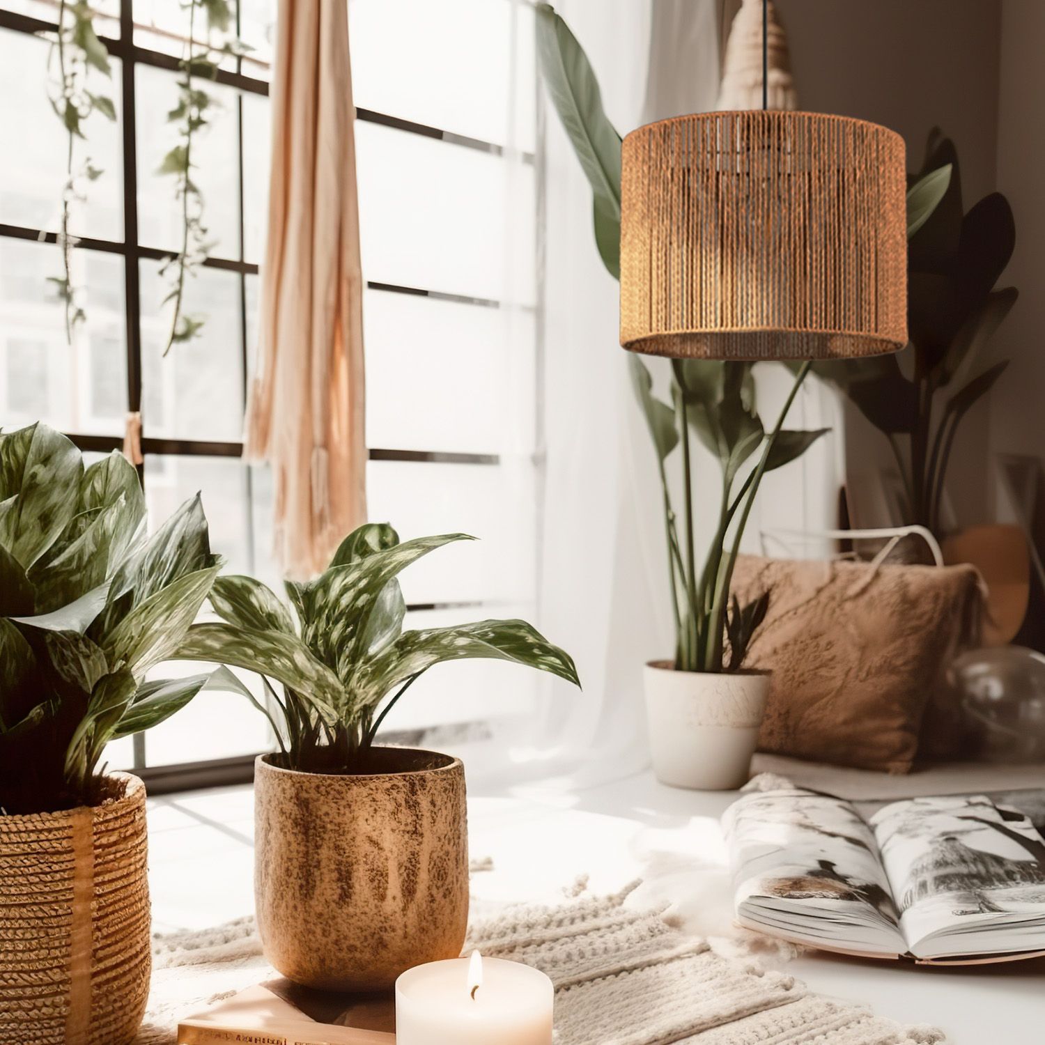 TOOLIGHT hängande taklampa APP1325-1CP BOHO 40CM Brun 40x40x22cm