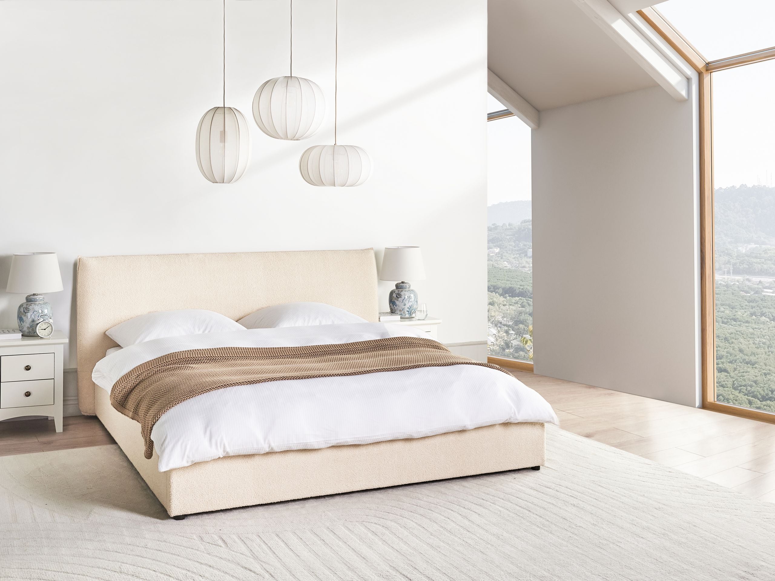 Säng med förvaring LAVAUR Bouclé Beige 180 x 200 cm