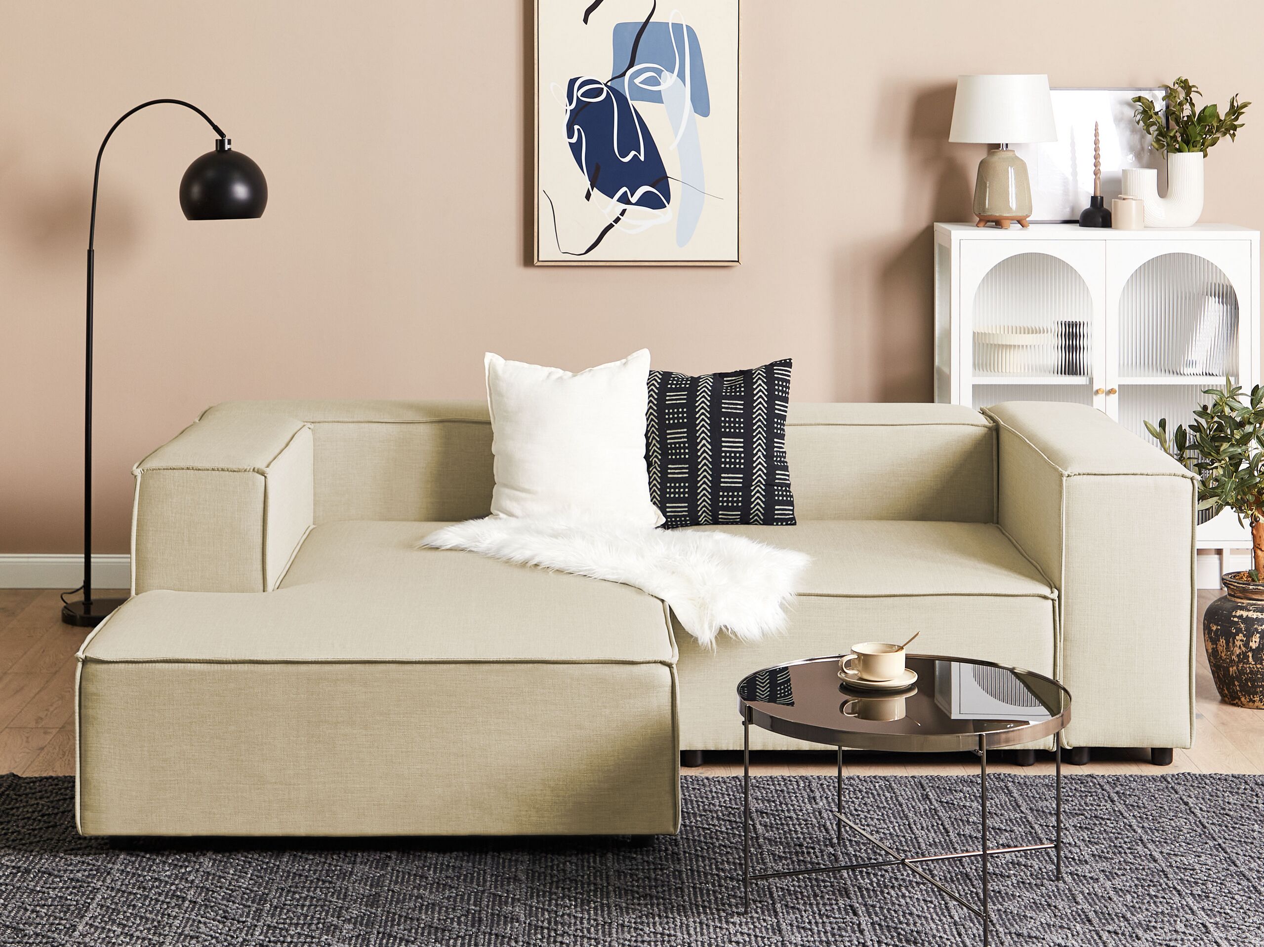 Modulär hörnsoffa 2-sits APRICA Konstlinne Beige Högervänd