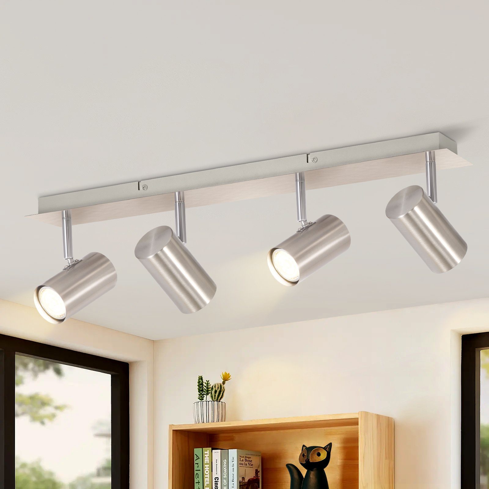 NETTLIFE 4 GU10 takspotlights i nickelmetall, 330° roterbara, för vardagsrum, kök, sovrum, modern hall, utan lampa