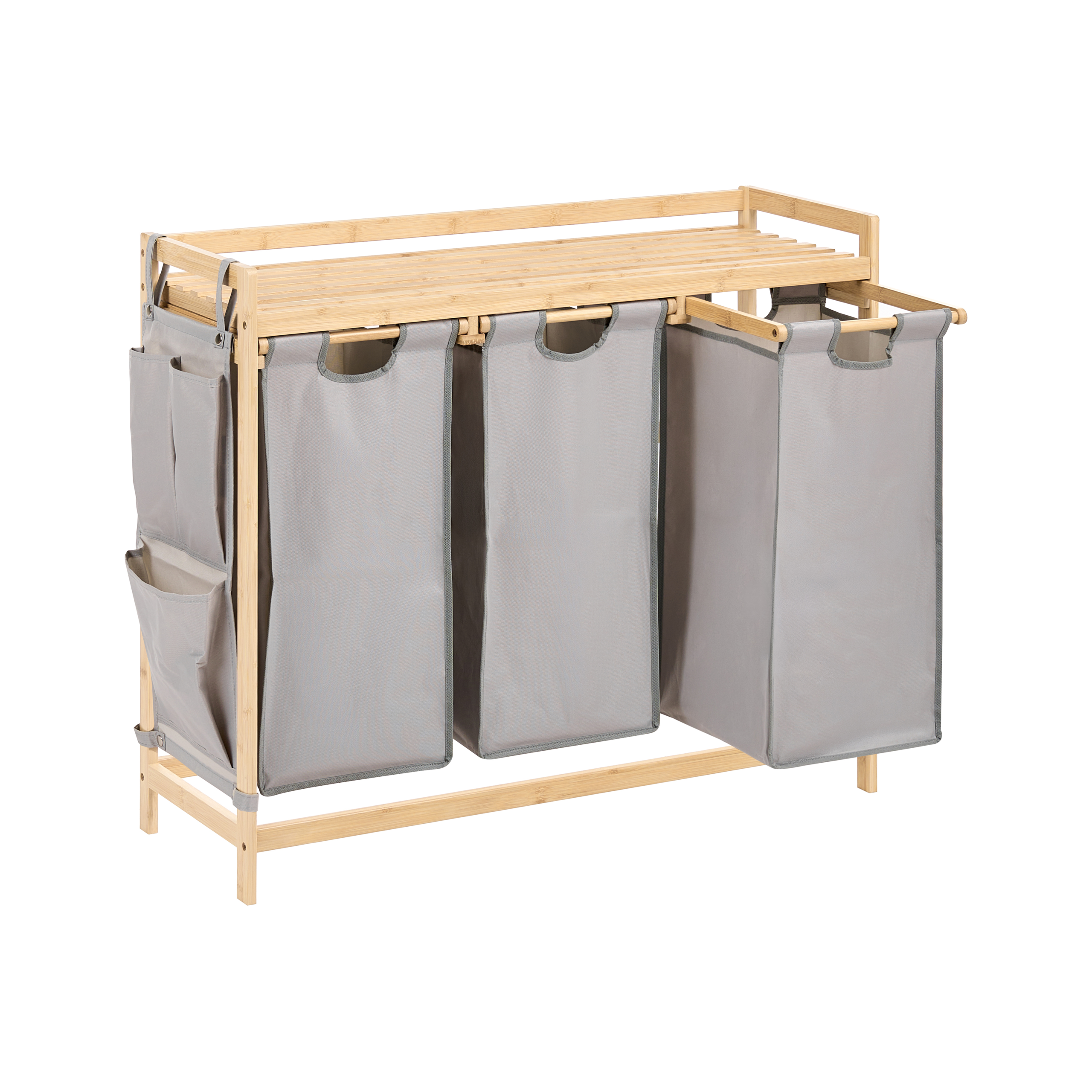 Set med 3 tvättkorgar med hylla TOROTAL Bambu Ljusbrun/ Grå 120 L