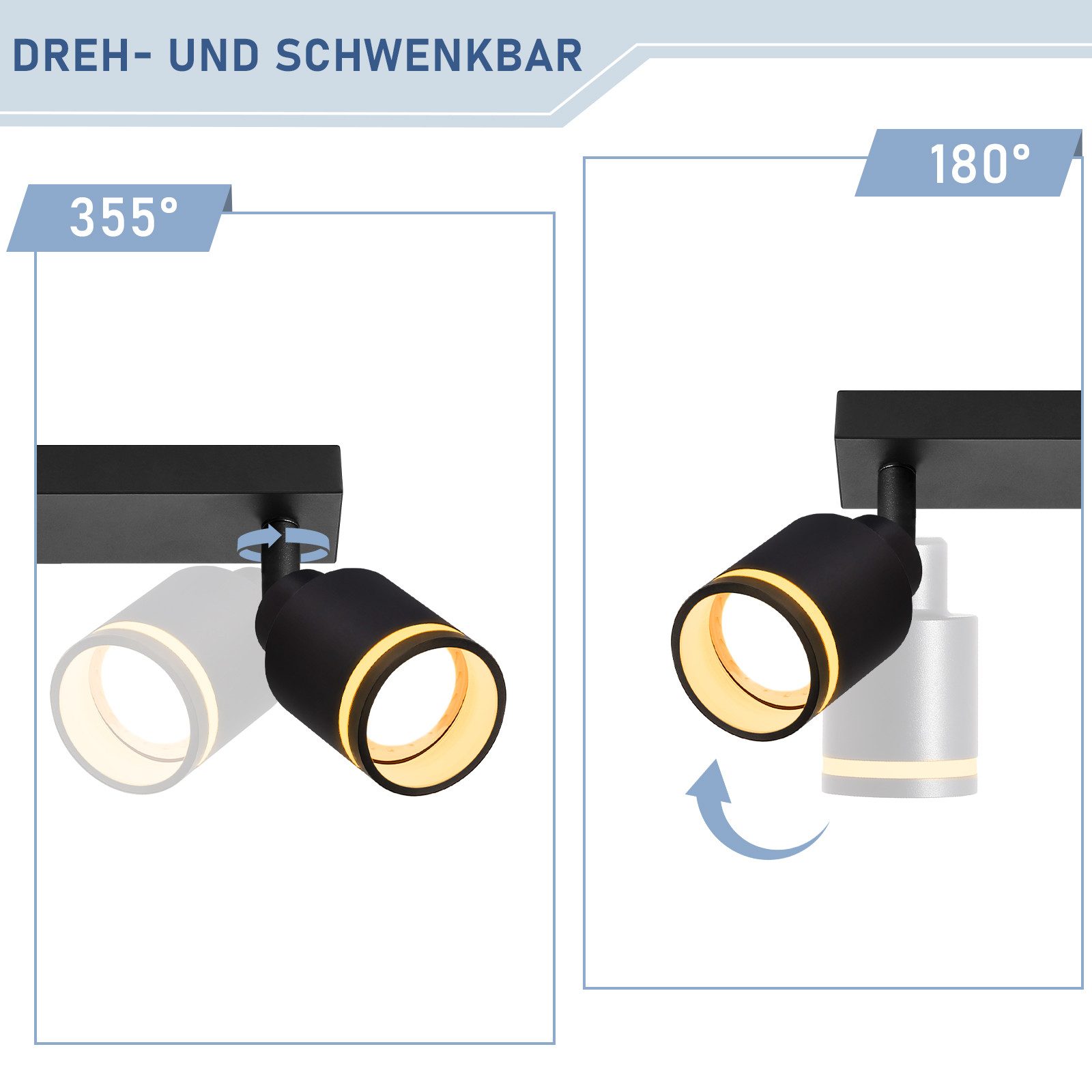 NETTLIFE modern svart taklampa: 6 justerbara metallspotlights i taket, GU10 för kontor, sovrum, matsal, ingen glödlampa