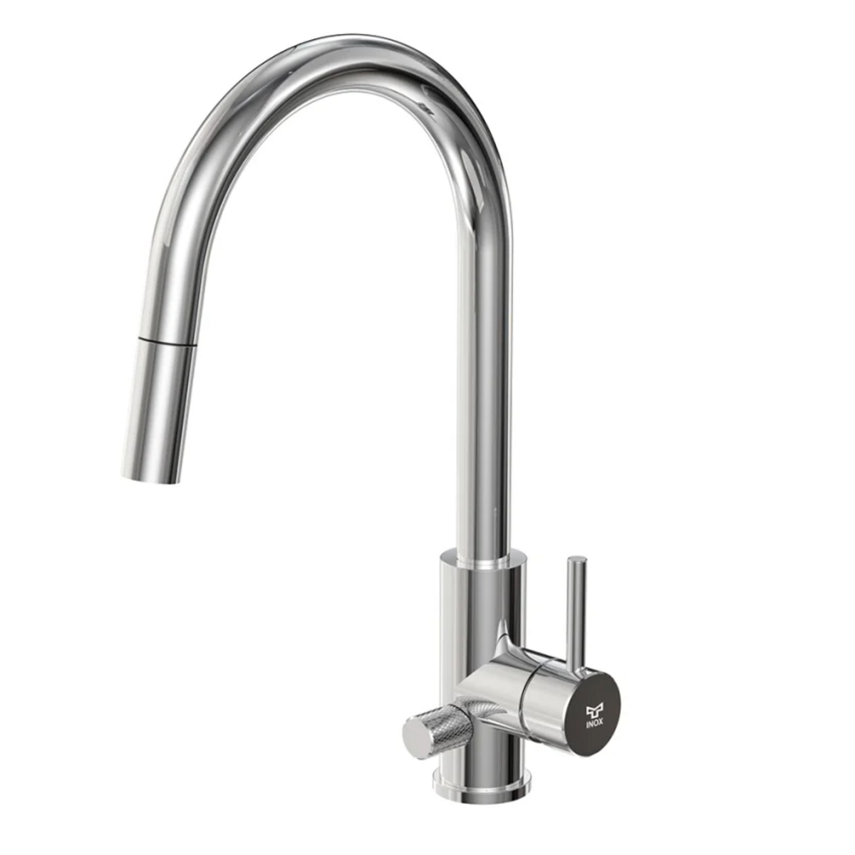 Köksblandare INOX by Tammiholma Q1, C-pip, utdragbar dusch, diskmaskinsanslutning