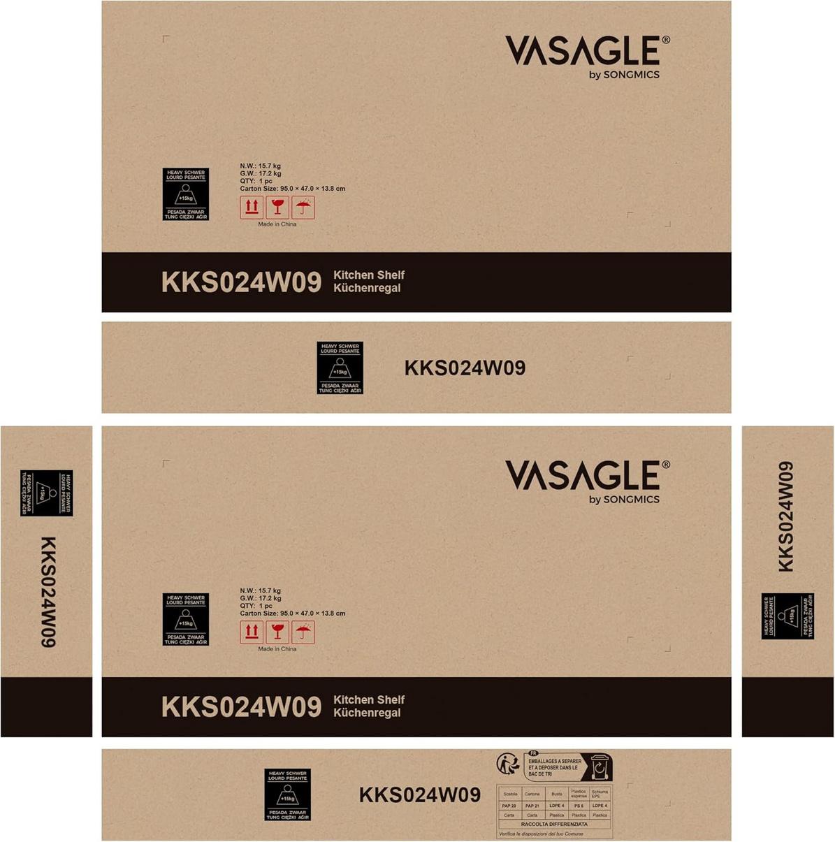 VASAGLE köksförvaringshylla, 6 hyllplan, 40 × 60 × 167 cm, KKS024