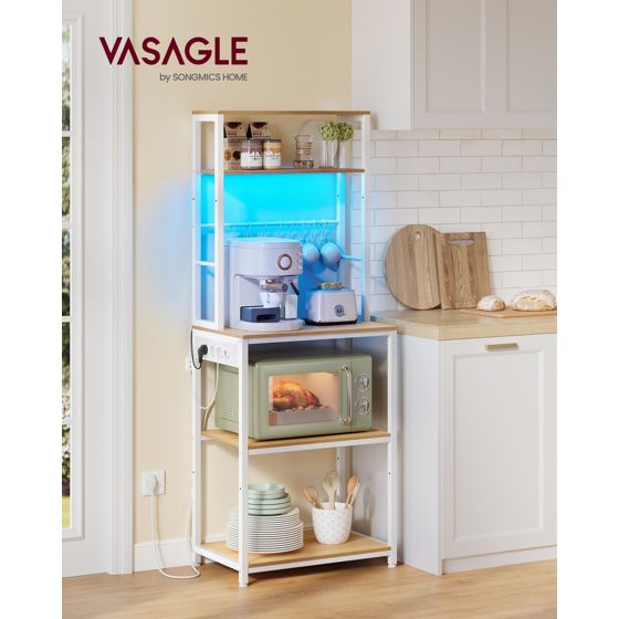 Vasagle köksförvaringshylla, med grenuttag, med LED-belysning, justerbar, 40 × 60 × 168.4 cm, KKS049