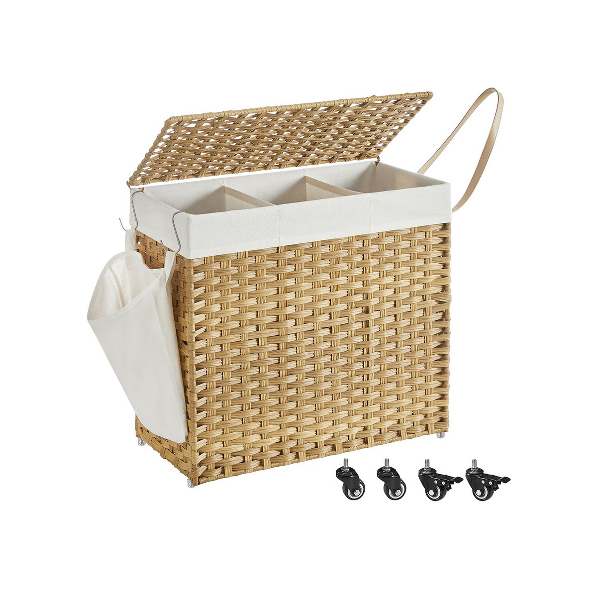 Songmics tvättsorterare, 3 fack, 140 L, 66 × 33 × 60 cm, LCB363