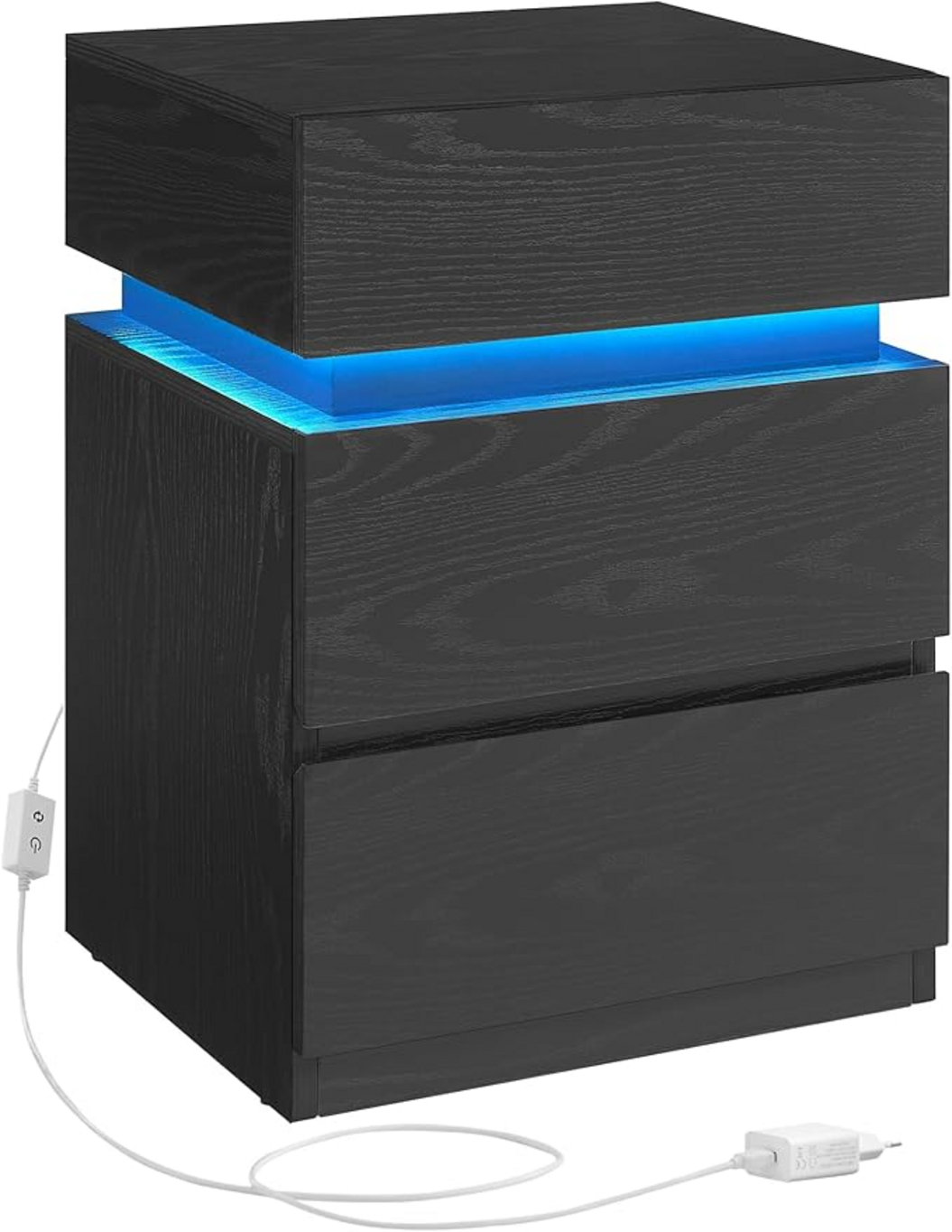 VASAGLE sängbord, 3 lådor, med LED-belysning, 35 × 40 × 55 cm, LET630