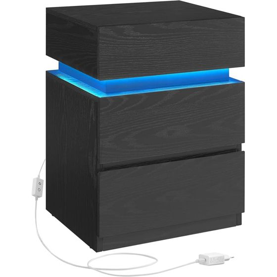 Vasagle sängbord, 3 lådor, med LED-belysning, 35 × 40 × 55 cm, LET630