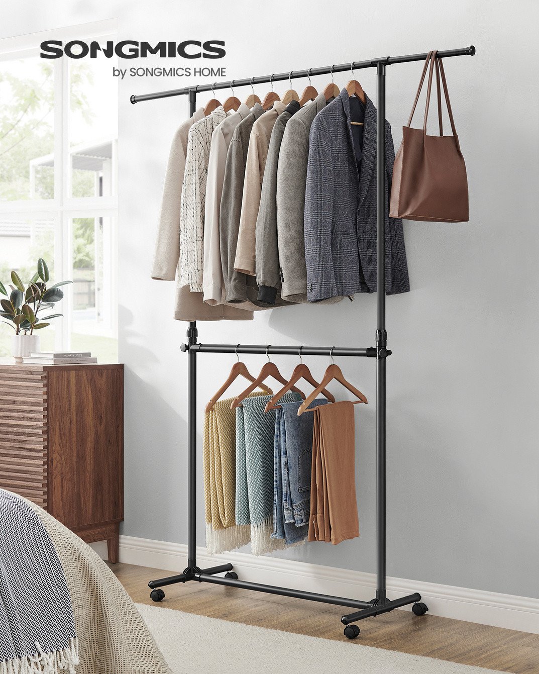 SONGMICS klädställning, med hjul, justerbar, LLR401YC