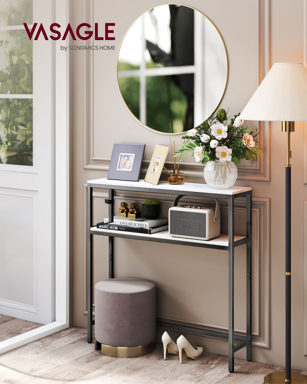 VASAGLE konsolbord, 2 hyllplan, 20 × 80 × 80 cm, LNT130