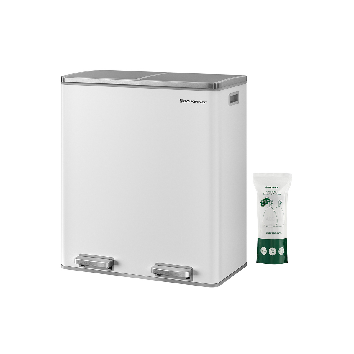 Songmics sorteringskärl, mjukstängande lock, 2 × 30 L, LTB060