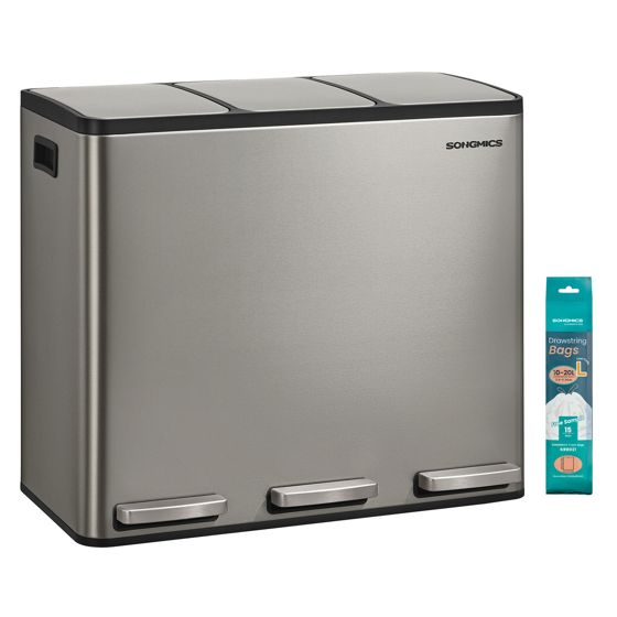 Songmics sorteringskärl, mjukstängande lock, 3 × 18 L, LTB254