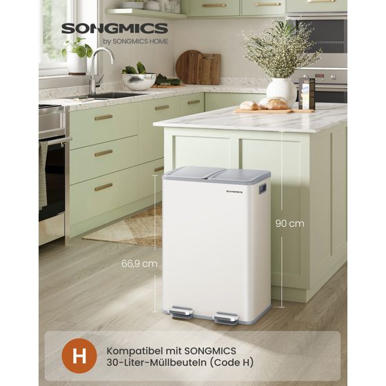 Songmics sorteringskärl, mjukstängande lock, 2 × 30 L, LTB741