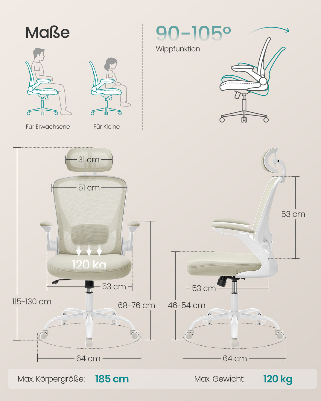 SONGMICS ergonomisk kontorsstol, OBN047