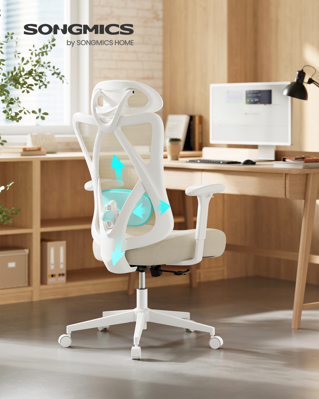 SONGMICS ergonomisk kontorsstol, med dyna, justerbar, OBN063